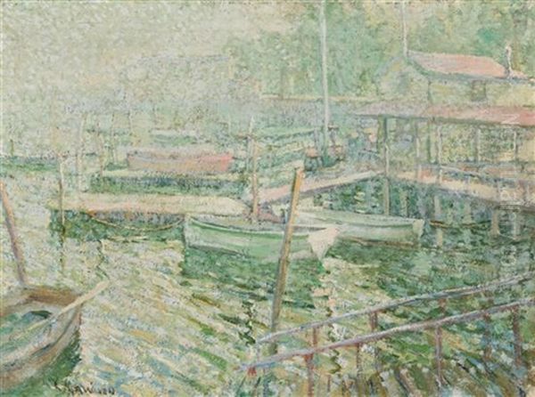 Boats In A Harbor Oil Painting by Ernest Lawson