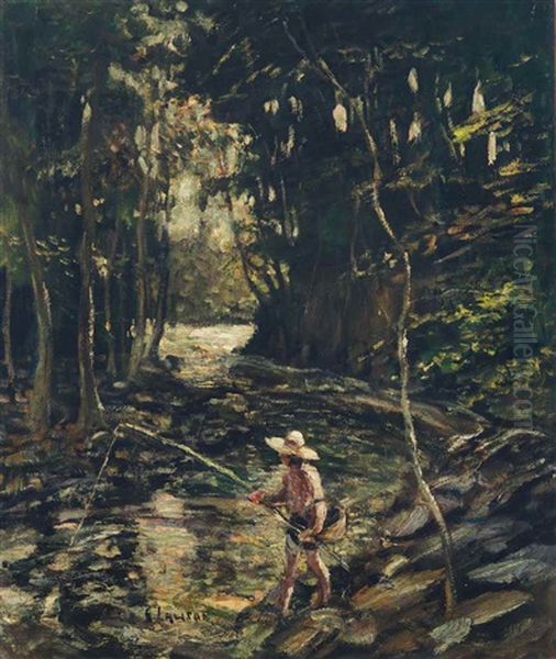 Fishing Oil Painting by Ernest Lawson