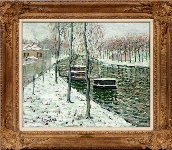 Houseboats Oil Painting by Ernest Lawson