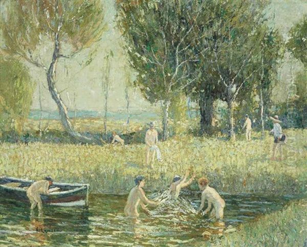 Boys Bathing Oil Painting by Ernest Lawson