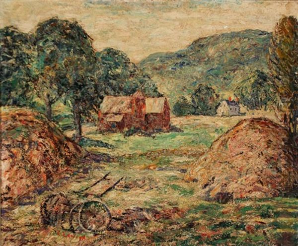 New England Farm Scene Oil Painting by Ernest Lawson