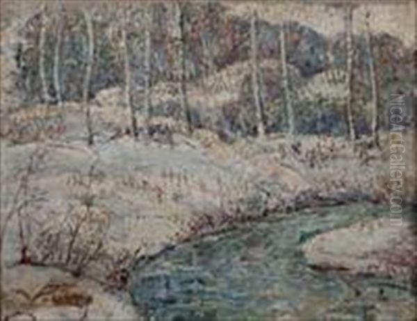 Snow Brook In Connecticut Woods, Winter Oil Painting by Ernest Lawson