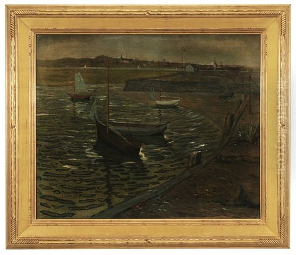 Sailboats In A Harbor Oil Painting by Ernest Lawson