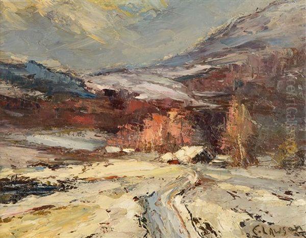 An Impressionistic Winter Scene With Mountainous Homestead Engulfed In Snow Drifts Oil Painting by Ernest Lawson