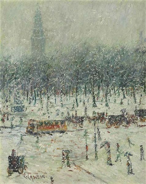 New York Snow Scene With Madison Square Garden In The Distance Oil Painting by Ernest Lawson