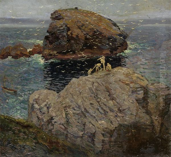 Divers And Gulls Oil Painting by Ernest Lawson