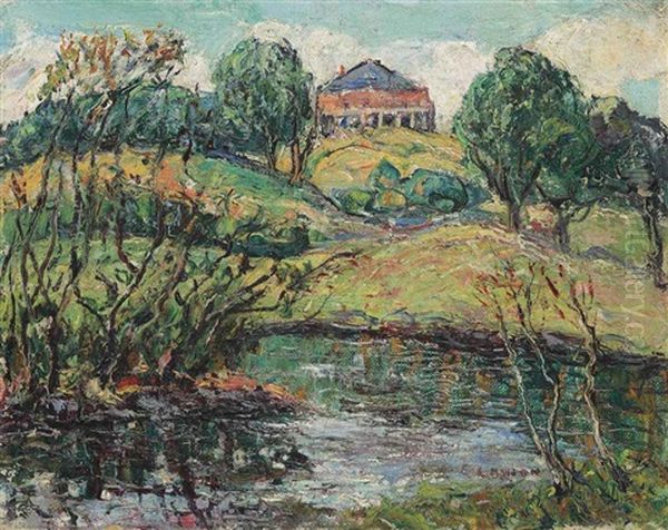 A House Overlooking A River Oil Painting by Ernest Lawson