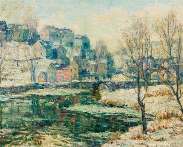 Snowy Day Along The River Oil Painting by Ernest Lawson