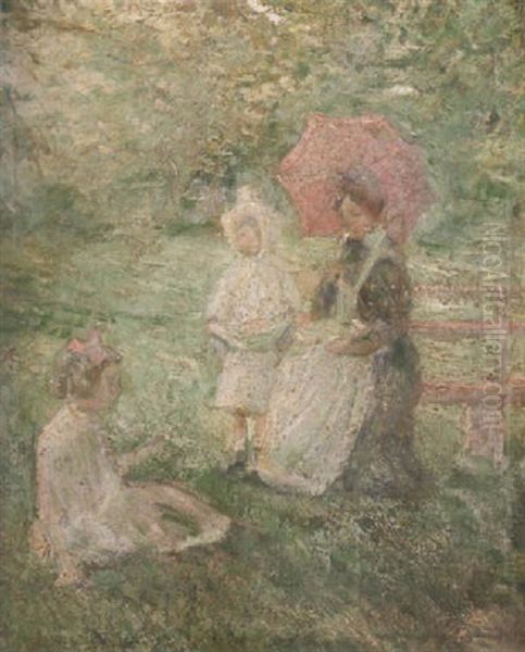 Mother And Children Oil Painting by Ernest Lawson