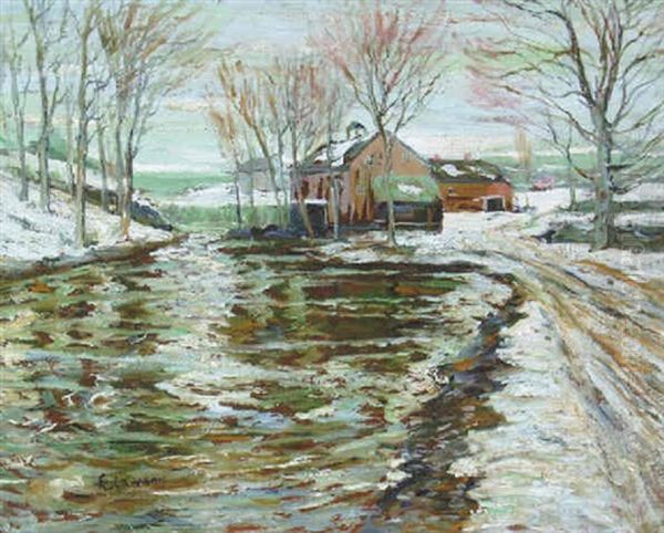 Mill On A Snowy River Oil Painting by Ernest Lawson