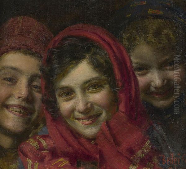 Three Children Oil Painting by Gaetano Bellei