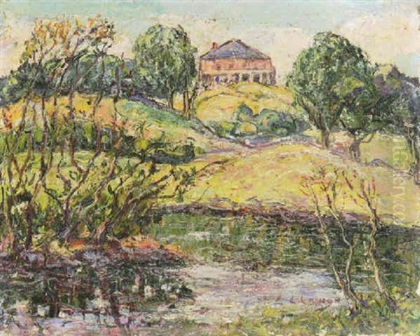 A House Overlooking A River Oil Painting by Ernest Lawson