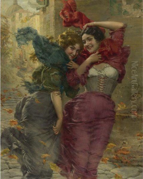 A Windy Day Oil Painting by Gaetano Bellei