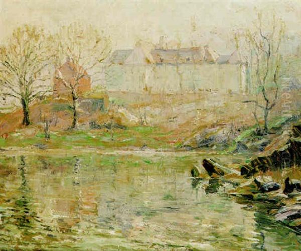 Houses By A River Oil Painting by Ernest Lawson