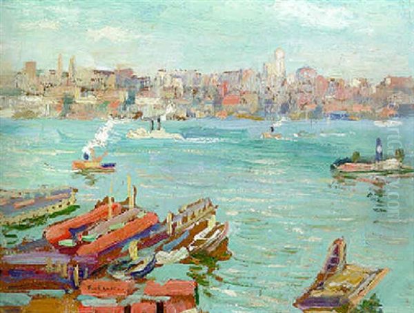 Hudson River And New York Skyline by Ernest Lawson