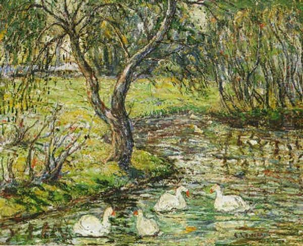 Summer Landscape With Swans Oil Painting by Ernest Lawson