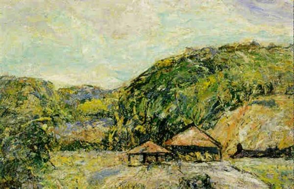 Landscape With Red Roofed Huts by Ernest Lawson