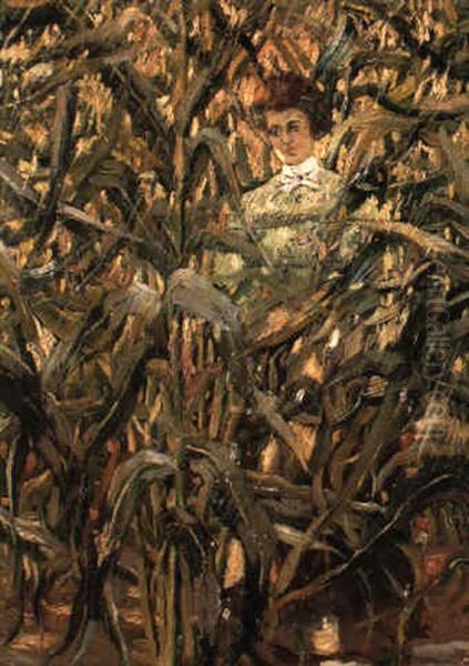 Woman In The Cornfield Oil Painting by Ernest Lawson