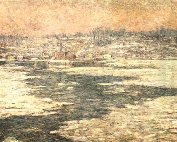 Ice On The Hudson Oil Painting by Ernest Lawson