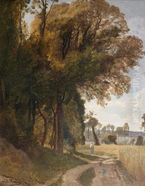 Promeneur Sur Un Chemin Le Long D'une Foret Oil Painting by Jean-Joseph Bellel