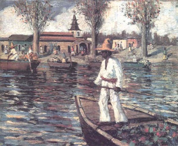 Flower Boats On A River, Mexico Oil Painting by Ernest Lawson