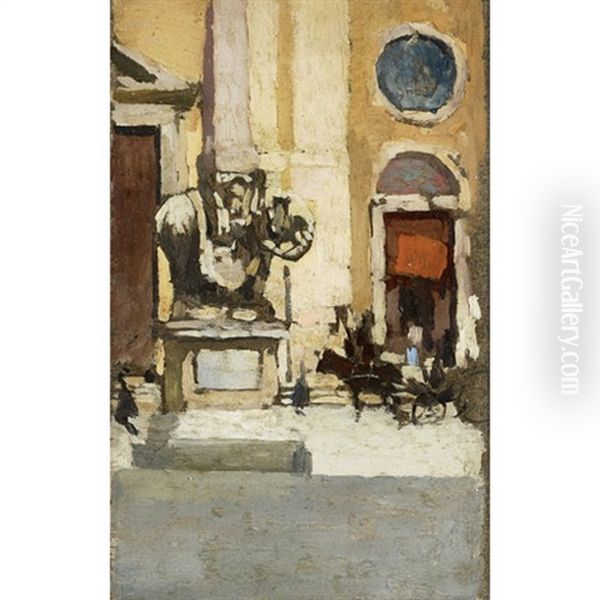 Bernini Monument In Front Of ? Santa Maria Sopra Minerva ?, Piazza Della Minerva, Rome Oil Painting by John Lawson