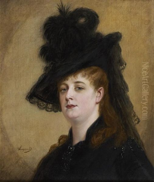 Portrait De Femme Au Chapeau A Plume Oil Painting by Joseph Fortune-Seraphin Layraud