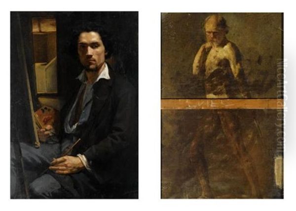 The Artist In His Studio (+ A Study Of A Full Lenght Male Nude, Verso) Oil Painting by Joseph Fortune-Seraphin Layraud