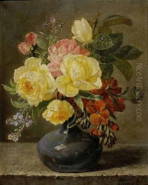 Nature Morte Au Vase De Fleurs Sur Un Entablement Oil Painting by Jean-Pierre Lays