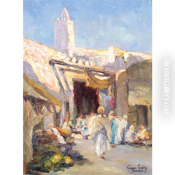 Entree Des Souks A Kairouan Oil Painting by  Lazare-Levy