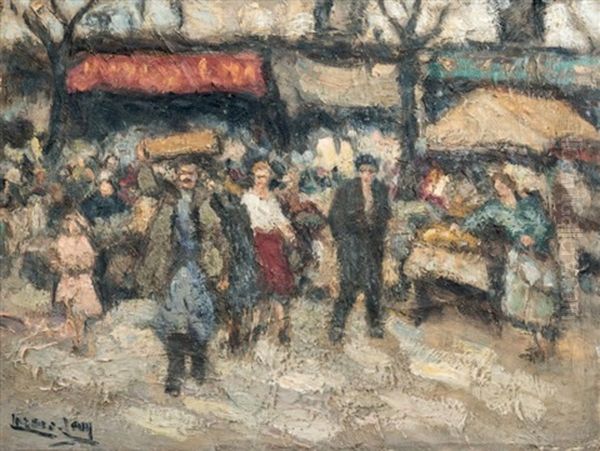 Marche Boulevard De Belleville Oil Painting by  Lazare-Levy