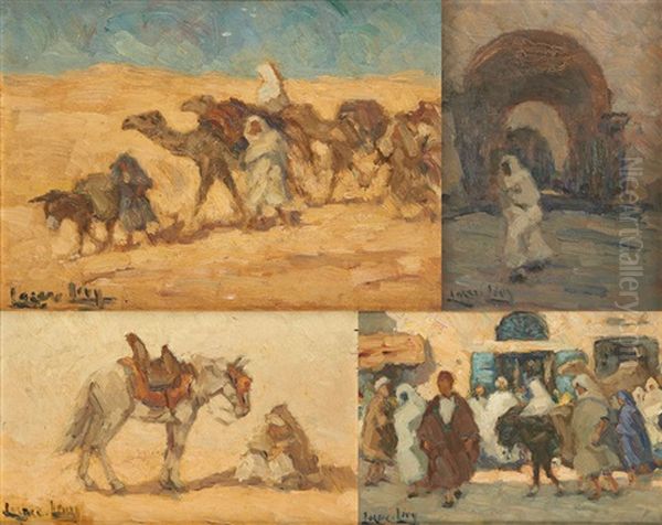 Tunis; Kairouan; Caravane En Tunisie; Anier (orientaliste) (4 Works) Oil Painting by  Lazare-Levy