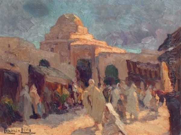 Le Souk Devant La Mosquee Sidi Mahrez Oil Painting by  Lazare-Levy