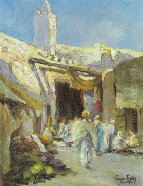 Entree Des Souks A Kairouan Oil Painting by  Lazare-Levy