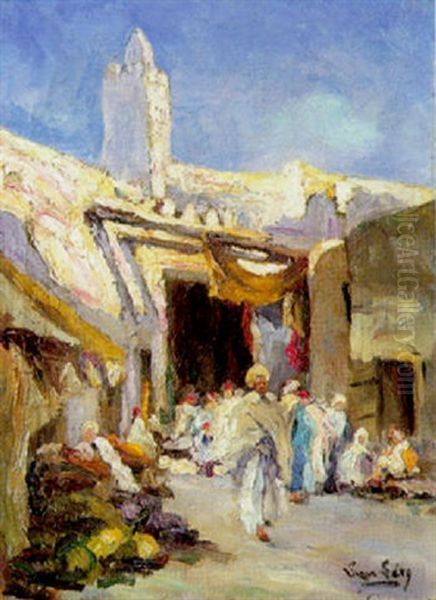 Entree Des Souks A Kairouan Oil Painting by  Lazare-Levy