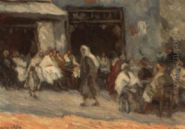 Cafe En Plein Air A Bizerte Oil Painting by  Lazare-Levy