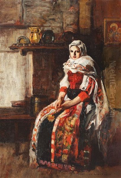 Peasant Girl Oil Painting by Emilian Lazarescu