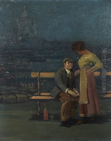 Couple Au Sacre Coeur Oil Painting by Emilian Lazarescu