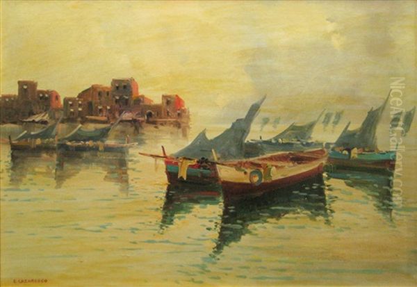 Boats In Venice Oil Painting by Emilian Lazarescu