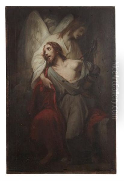 Le Christ Soutenu Par Un Ange Gardien Apres Sa Flagellation Oil Painting by Jean Raymond Hippolyte Lazerges