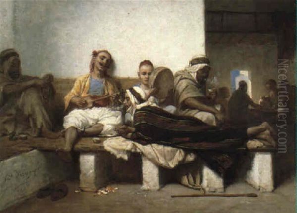 Cafe A Alger Oil Painting by Jean Raymond Hippolyte Lazerges