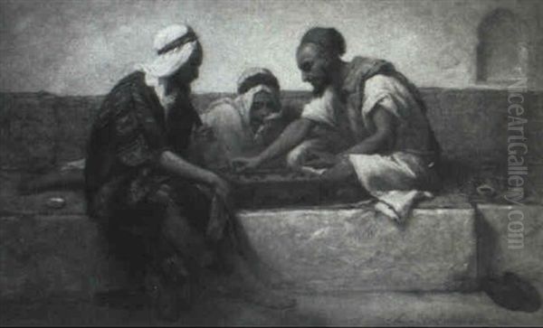 Arabs Playing A Game Oil Painting by Jean Raymond Hippolyte Lazerges