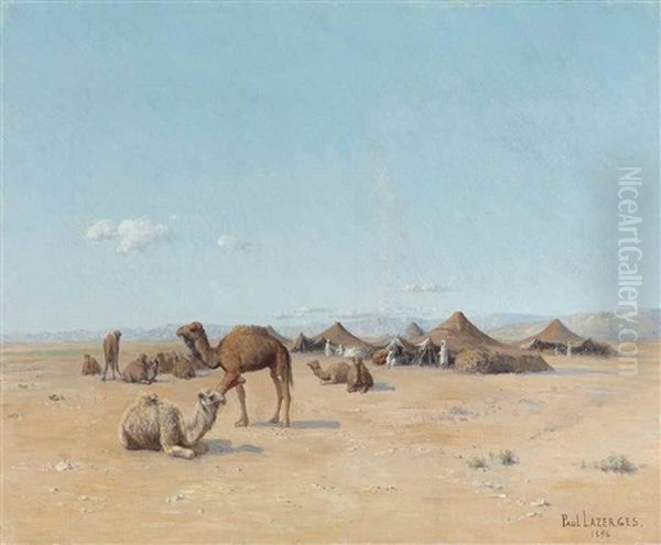 A Desert Encampment Oil Painting by Paul Jean Baptiste Lazerges