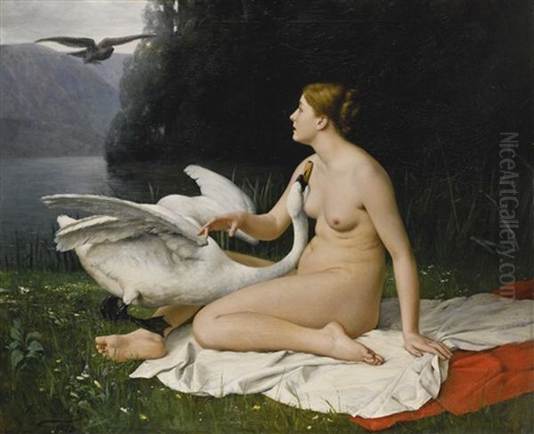 Leda And The Swan Oil Painting by Paul Jean Baptiste Lazerges