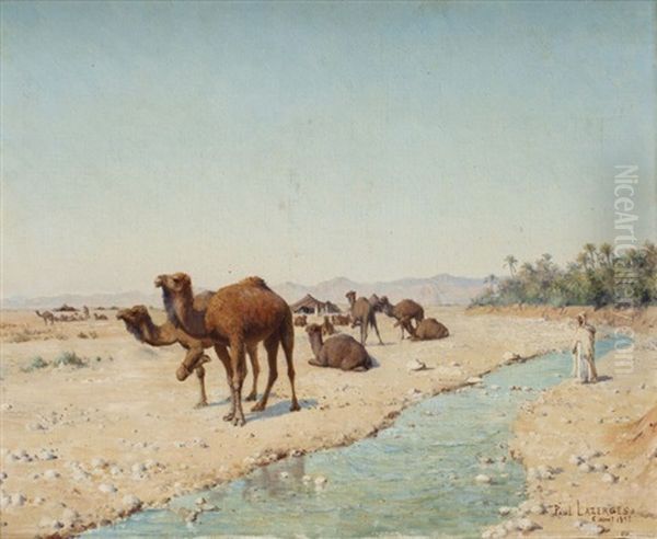 Chameaux A L'oued Oil Painting by Paul Jean Baptiste Lazerges