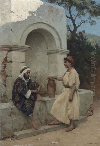 A Conversation At The Well Oil Painting by Paul Jean Baptiste Lazerges