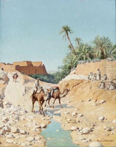 L'oued Aux Abords De L'oasis Oil Painting by Paul Jean Baptiste Lazerges