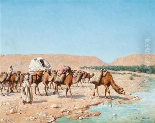 Caravane Traversant Un Gue Oil Painting by Paul Jean Baptiste Lazerges