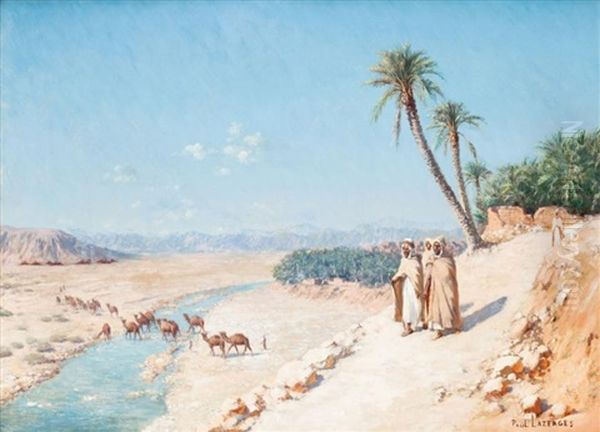 Passage De La Caravane Dans L'oued Oil Painting by Paul Jean Baptiste Lazerges