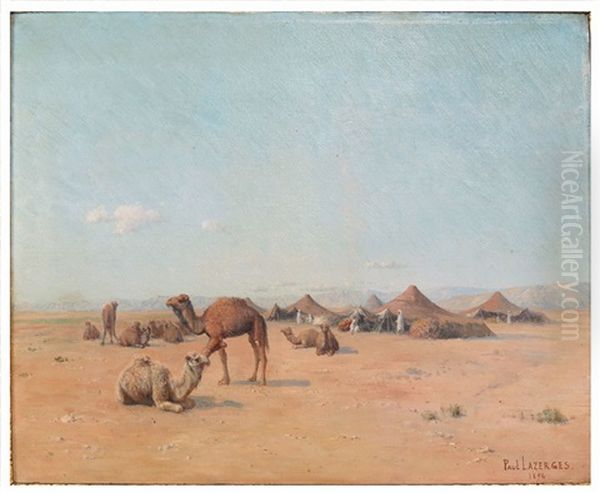 Desert Encampment With Figures And Camels Oil Painting by Paul Jean Baptiste Lazerges